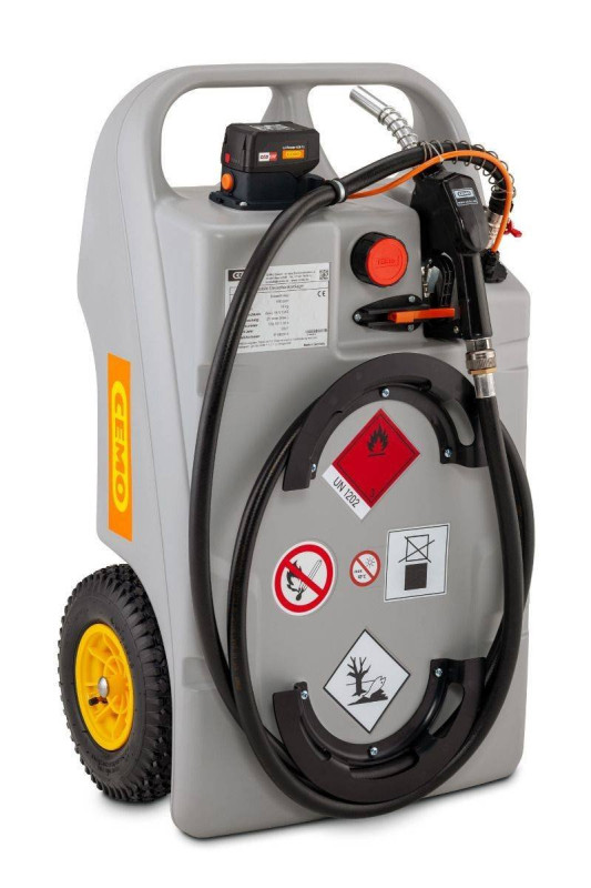 Rezervor mobil tip carucior pentru motorina 60L cu baterie CAS si incarcator de baterie CEMO